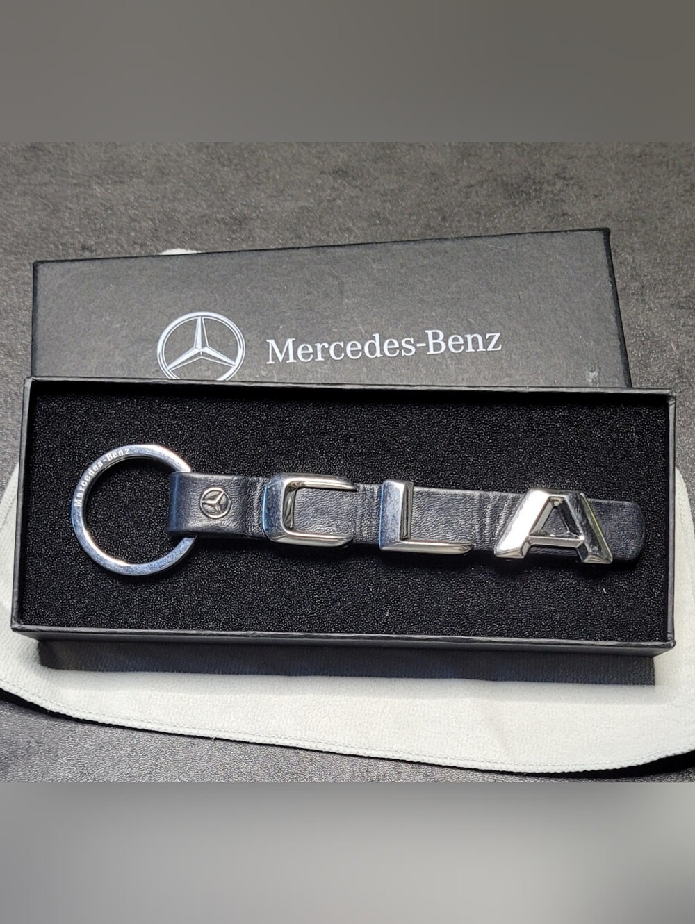 Mercedes-Benz CLA Typo Leather & Stainless Steel Keychain  Boxed